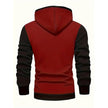 Red and black hoodie shown from the back on a white background