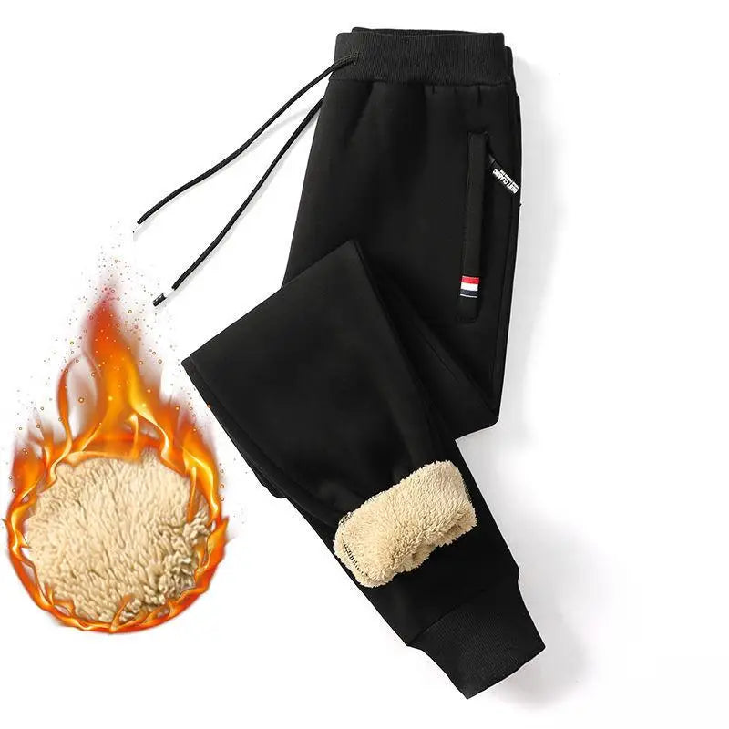 Black fleece pants with Sherpa lining on a white background