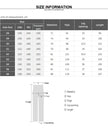 Size chart for clothing measurements in centimeters