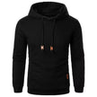 Black hoodie with brown drawstrings on a white background