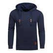 Navy blue hoodie with brown accents on a white background