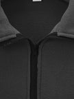 Close-up of a gray fleece jacket with a zipper
