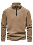 Brown pullover with a quarter zip on a white background