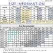 Size information chart for clothing with measurements in centimeters and inches.