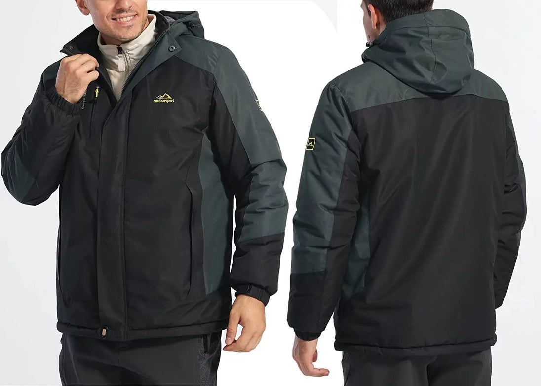 Black and green jacket with a brand logo on a white background