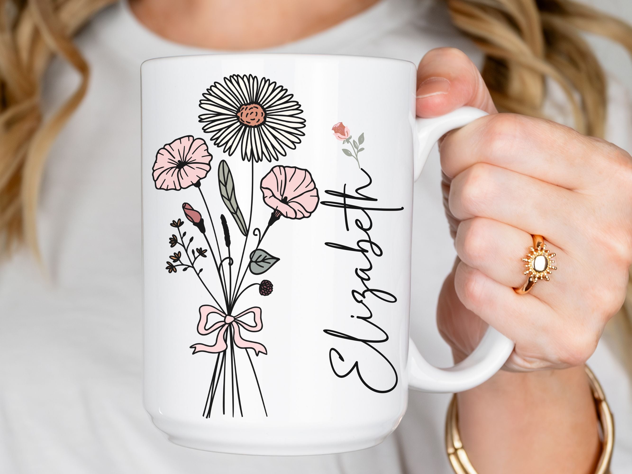 Personalized Birth Month Flower Coffee Cup