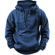 Blue hoodie with lace-up front on a white background