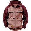 Two-tone hoodie with maroon and brown colors on a white background