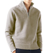 Beige half-zip sweater worn by a person on a white background