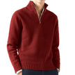 Red half-zip sweater worn by a person on a white background