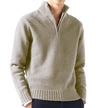 Beige half-zip sweater worn by a person on a white background