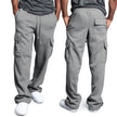 Gray cargo sweatpants worn by a person on a white background