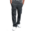 Person wearing gray cargo pants on a white background