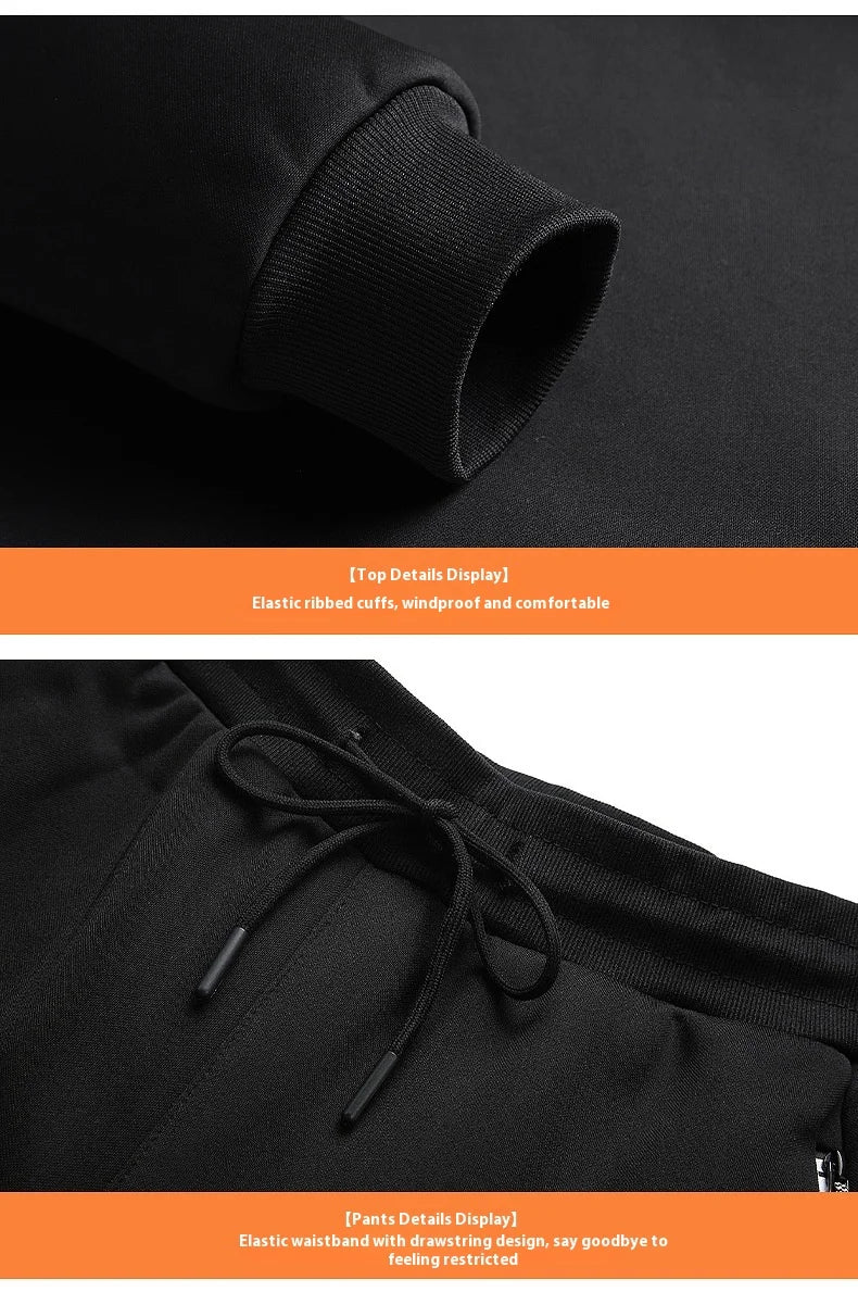 Black sweatshirt with ribbed cuffs and waistband on a dark background