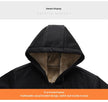 Black hooded jacket with brown lining on a white background