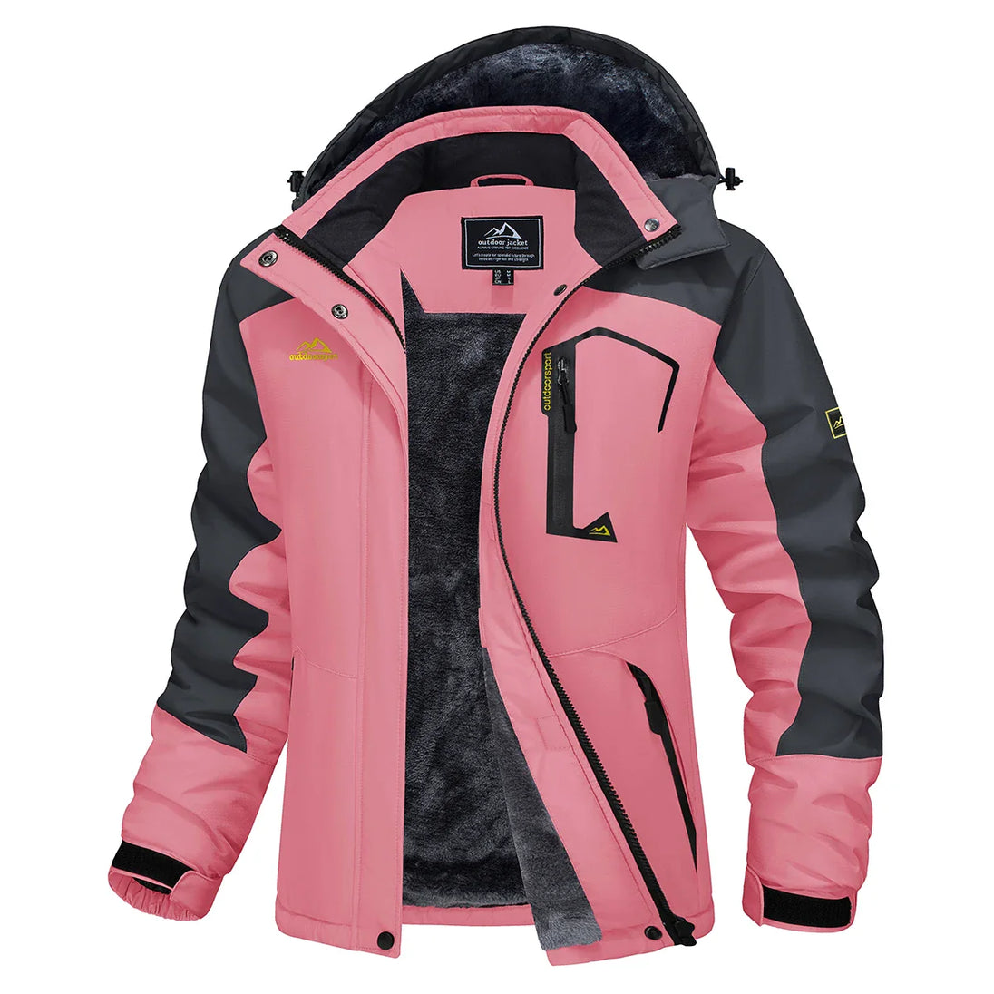 Pink and black jacket with visible brand logo on a white background