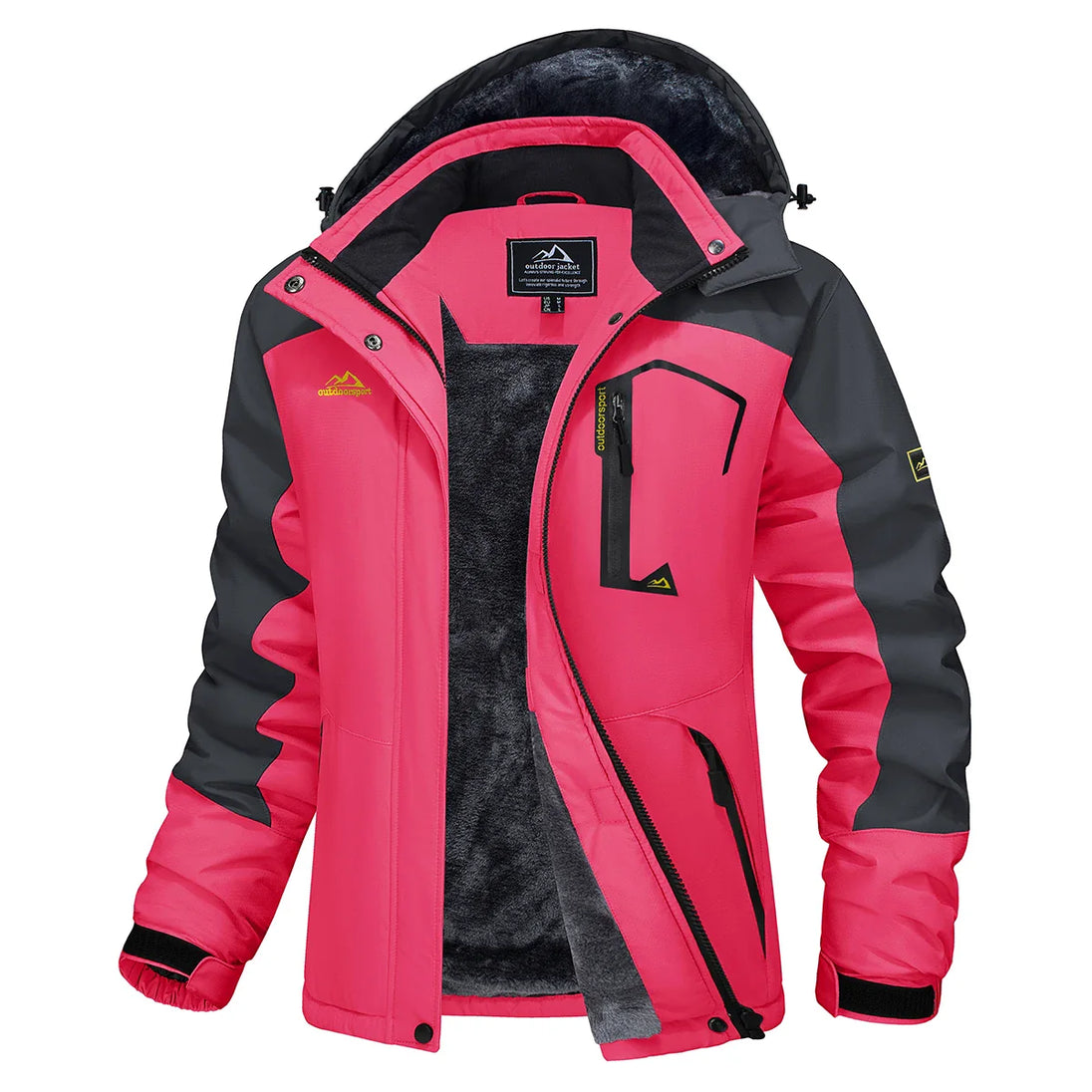 Pink and black winter jacket on a white background