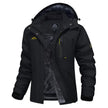 Black winter jacket with gray lining on a white background