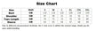 Size chart for clothing measurements in centimeters with a clear background.