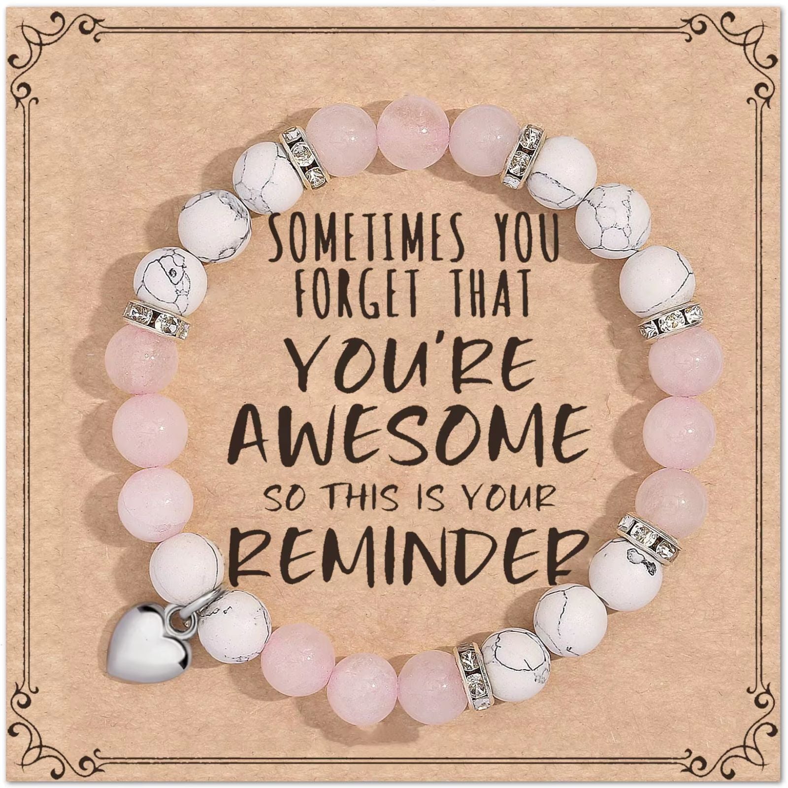 "You’re Awesome" Rose Quartz & Howlite Affirmation Bracelet – Gift for Women, Self-Care & Healing Jewelry