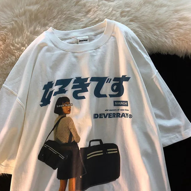 Streetwear T-Shirt with Japanese Kanji Prints
